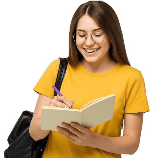 College girl holding a book